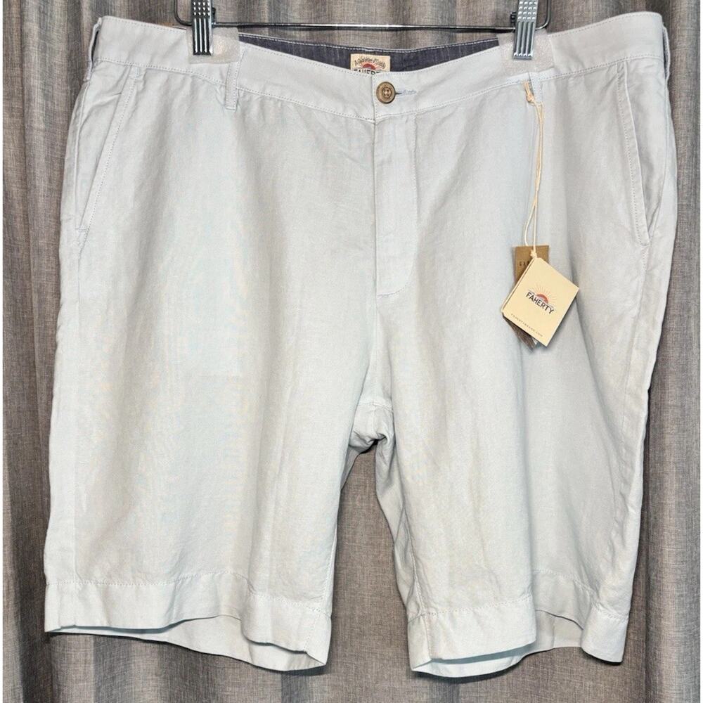 Faherty NWT Men's Malibu Linen & Cotton Chino Shorts in Light Blue Size 38